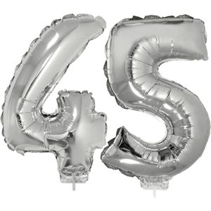45 jaar leeftijd feestartikelen/versiering cijfer ballonnen op stokje van 41 cm - Ballonnen