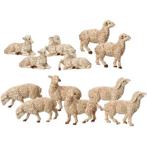 Kerststal schapen beeldjes - 6x st - wit - 12 cm - hout - miniatuur beeldjes  - Kerststallen