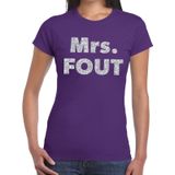 Mrs. Fout zilver glitter tekst t-shirt paars dames - Feestshirts