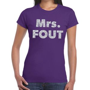 Toppers in concert Mrs. Fout zilver glitter tekst t-shirt paars dames - Feestshirts
