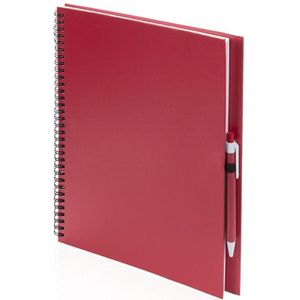 3x Schetsboeken/tekenboeken rood A4 formaat 80 vellen inclusief pennen - Schetsboeken