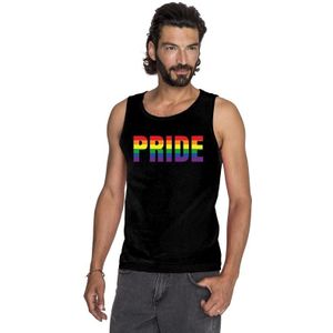 Pride regenboog tekst singlet shirt/ tanktop zwart heren - Feestshirts