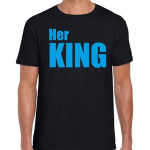 Her king t-shirt zwart met blauwe letters voor heren - Feestshirts