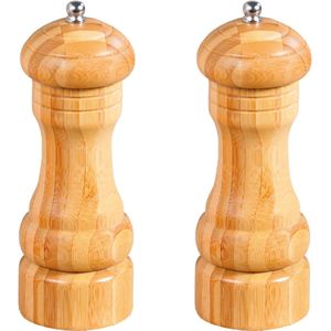 Bamboe houten peper- en zoutstel 16 cm - Pepermaler/zoutmaler - Kruiden en specerijen vermalen vermalers