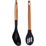 kook/keuken gerei - set van 2x stuks - zwart - hout/kunststof - keuken/kook accessoires