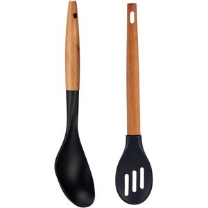 kook/keuken gerei - set van 2x stuks - zwart - hout/kunststof - keuken/kook accessoires