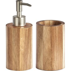 Zeller badkamer accessoires set 2-delig - acacia hout - luxe kwaliteit