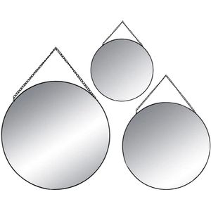 Set van 3 ronde gouden spiegels - Metaal - Zwart