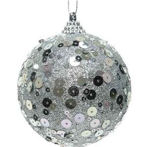 1x Zilveren disco kerstballen 8 cm glitters/pailletjes kunststof kerstversiering - Kerstbal