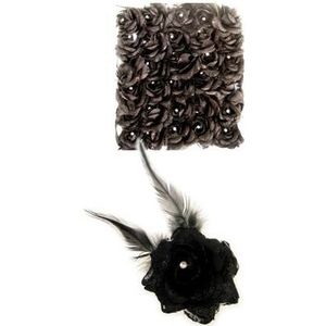 Haarbloem zwart met elastiek - Verkleedhaardecoratie