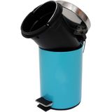 MSV Prullenbak/pedaalemmer - metaal - turquoise blauw - 3 liter - 17 x 25 cm - Badkamer/toilet