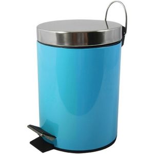 Prullenbak/pedaalemmer - metaal - turquoise blauw - 3 liter - 17 x 25 cm - Badkamer/toilet - Pedaalemmers