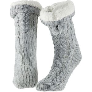 Apollo - Huissloffen - Lichtgrijs - Gebreid - Slofsokken