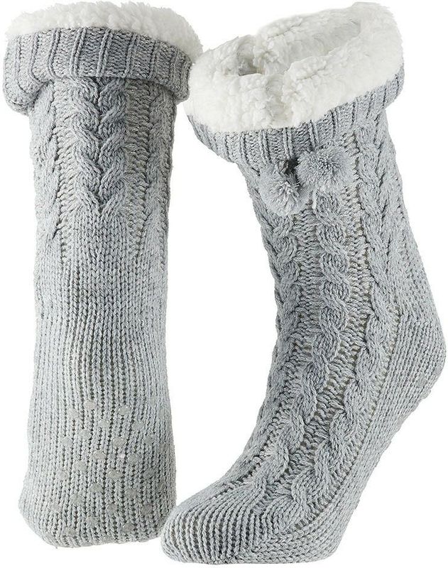 Apollo - Huissloffen - Lichtgrijs - Gebreid - Slofsokken