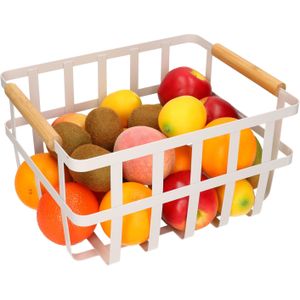 Fruitschaal/fruitmand industrieel wit metaal 32 x 25 x 17 cm - Fruitschalen