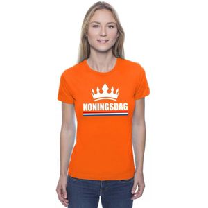 Oranje Koningsdag met een kroon shirt dames - Feestshirts