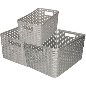 Set van 8x stuks opbergboxen/opbergmandjes rotan zilver kunststof met inhoud 5 en 10 en 18 liter