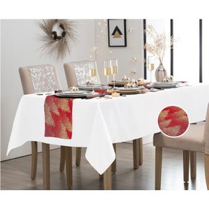 Wit tafelkleed/tafellaken 138 x 220 cm - met tafelloper rood/goud 28 x 300 cm - Feesttafelkleden