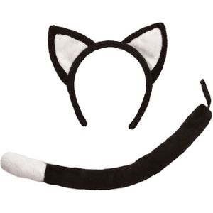 Verkleed set kat/poes - oortjes/staart - zwart - voor kinderen  - Verkleedhoofddeksels