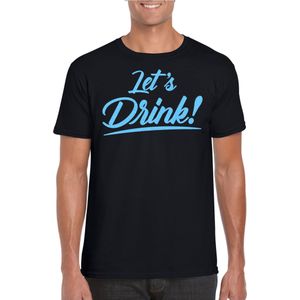 Verkleed T-shirt voor heren - lets drink - zwart - blauwe glitters - glitter and glamour - Feestshirts