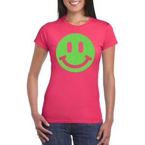 Verkleed T-shirt voor dames - smiley - roze - carnaval/foute party - feestkleding - Feestshirts