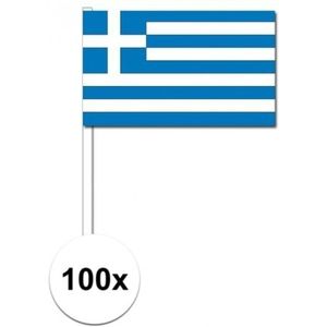 100x Griekse fan/supporter vlaggetjes op stok - Vlaggen