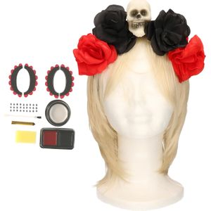 Verkleed setje Day of the Dead - sugar skull schmink en diadeem - Halloween/Carnaval accessoires - Schmink