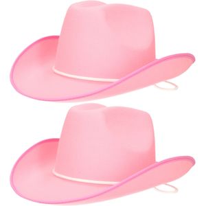 2x stuks roze westernhoed Madonna - Verkleedhoofddeksels