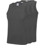 3-Pack Maat M - Sport singlets/hemden grijs voor heren - T-shirts