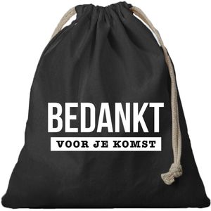 1x Canvas cadeautasje bedankt voor komst zwart met koord 25 x 30 cm  - cadeauverpakking feest