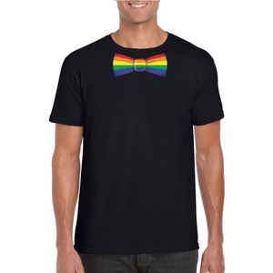 Zwart t-shirt met regenboog vlag strikje heren - Feestshirts