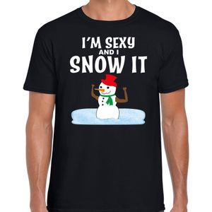 Foute humor Kerst t-shirt sexy sneeuwpop zwart voor heren - kerst t-shirts