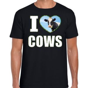 I love cows t-shirt met dieren foto van een koe zwart voor heren - T-shirts