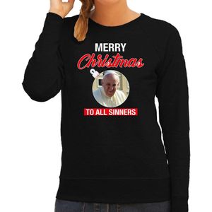 Paus Merry Christmas sinners foute Kerst sweater / trui zwart voor dames - kerst truien