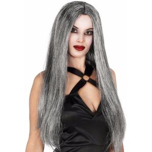 Gothic halloween heksenpruik lang grijs haar - Verkleedpruiken