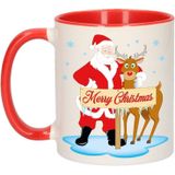 4x stuks kerstmokken Rudolph en Santa beker - 300 ml - keramiek - koffiebeker