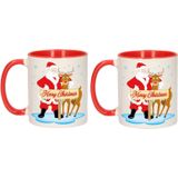 4x stuks kerstmokken Rudolph en Santa beker - 300 ml - keramiek - koffiebeker