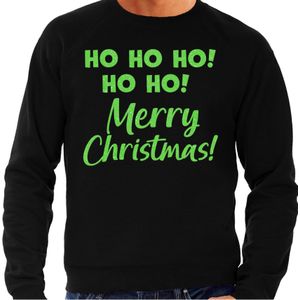 Foute Kersttrui/sweater voor heren - hohoho Merry Christmas - zwart - glitter groen - kerst truien