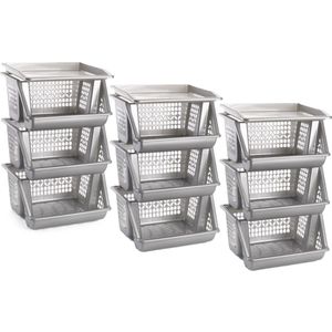 Opberg kratten/manden/organizers - 3x - 3 lagen/vakken - 39 x 32 x 62 cm - kunststof - zilver - Opbergmanden