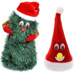 Zingende en dansende figuren  - 2x st - kerstboom en kerstmuts  - Kerstman pop
