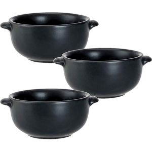 Set van 6x stuks kleine ovenschaaltjes zwart van porselein 10 cm rond - Klein kommetje/schaaltje