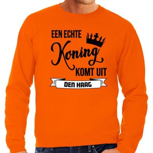Oranje Koningsdag sweater - echte Koning komt uit Den haag - heren - trui - Feesttruien