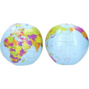 2x Opblaasbare speelgoed strandballen wereldbol 27 cm - Strandballen - Buiten speelgoed - Strand speelgoed