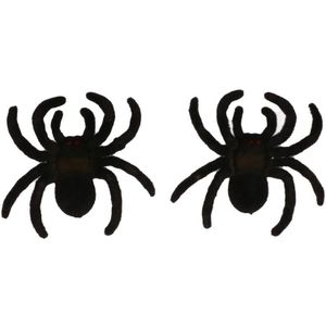 2x stuks zwarte fluwelen horror decoratie spinnen 10 cm - Feestdecoratievoorwerp