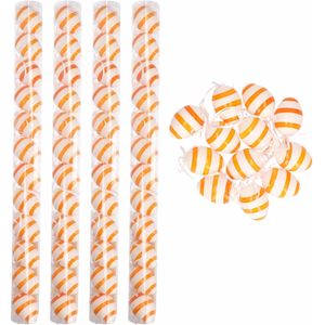 Oranje/wit gestreepte hangdecoratie paaseieren 60x stuks - Feestdecoratievoorwerp