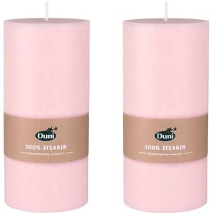 2x stuks mellow roze cilinderkaarsen/stompkaarsen 15 x 7 cm 50 branduren - geurloze kaarsen