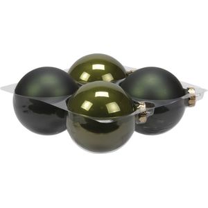 Grote kerstballen - 4x st - donker olijf groen - 10 cm - glas - mat/glans - Kerstbal
