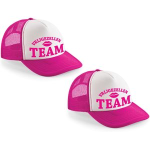 8x stuks roze fuchsia/ wit Vrijgezellen Team snapback cap/ truckers pet dames - Vrijgezellenfeest pe - Verkleedhoofddeksels