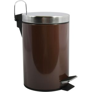 MSV Prullenbak/pedaalemmer - metaal - donkerbruin - 3 liter - 17 x 25 cm - Badkamer/toilet
