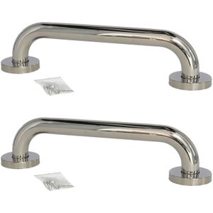 Gerim - Badkamer/douche wandbeugel handgreep - 2x stuks - rvs metaal zilver 30 cm